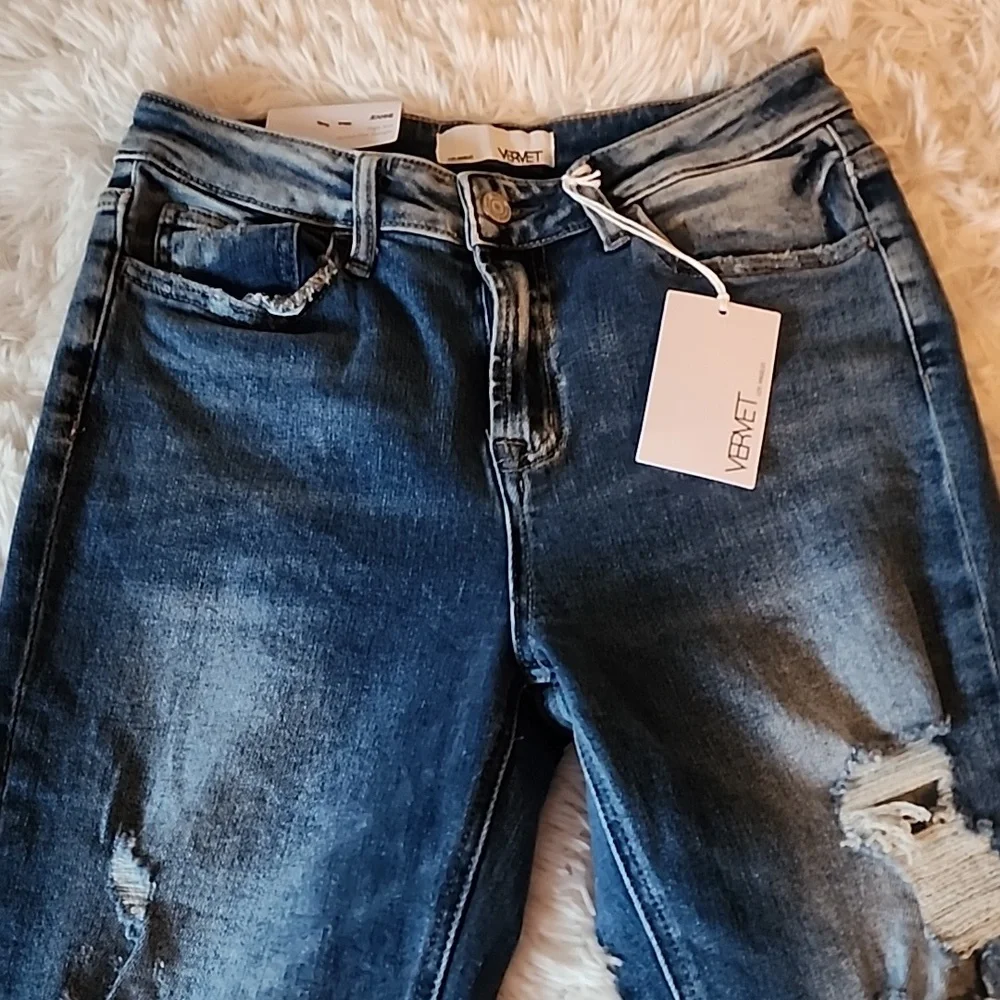 Vervet Jeanne Blue Denim Jeans Brand New High Rise Stretch Slim Straight